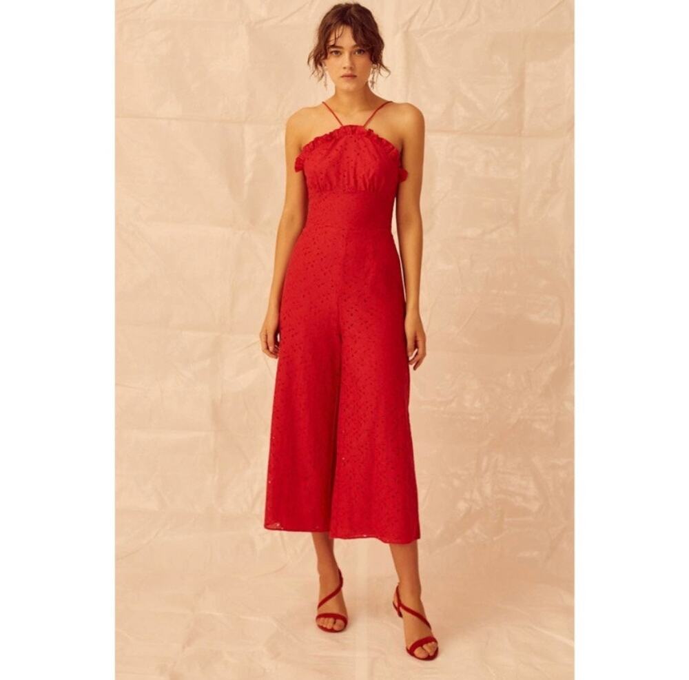 Keepsake The Label Red Higher Lace Red Wide Leg Jumpsuit Small